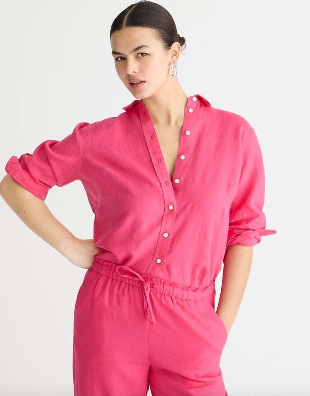 J.Crew Tall Wren Slim Shirt Baird McNutt Irish Linen Snapdragon Pink US 2 NWT